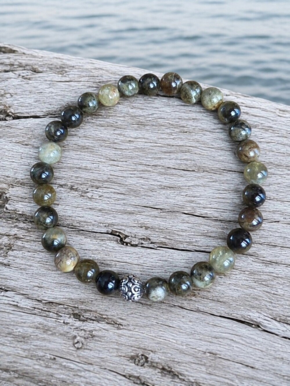 Green Garnet Beaded Stretch Bracelet | Handmade